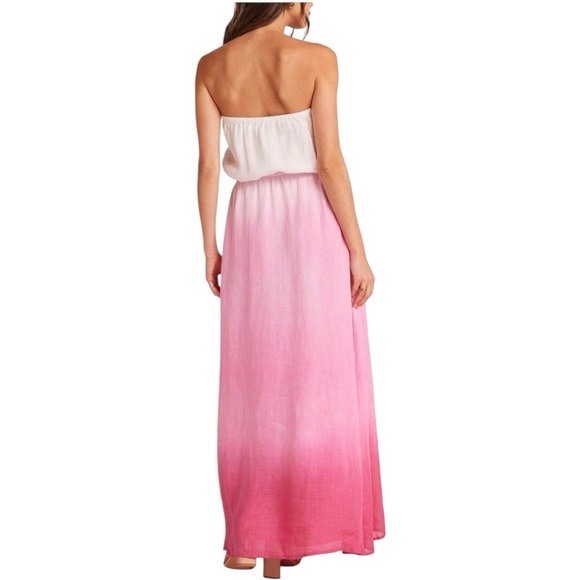 Bella Dahl Stylish chic Pink Ombre Dye Linen Lightweight Strapless Maxi Dress - Picture 4 of 13